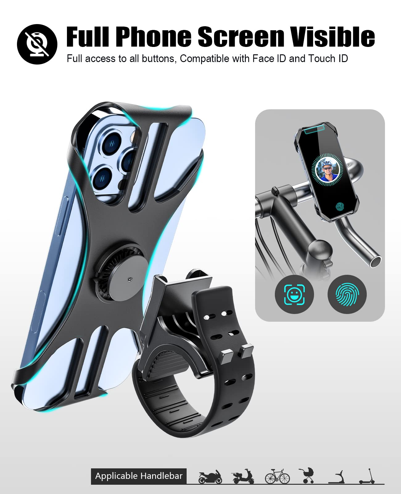 Acrhkoor Handyhalterung Fahrrad, Abnehmbar 360° Verstellbare Fahrrad Handyhalterung, Universal Motorrad Handyhalter für iPhone 13 12 Pro Max Mini, Samsung, Huawei, 4,0''-7,0'' Smartphone