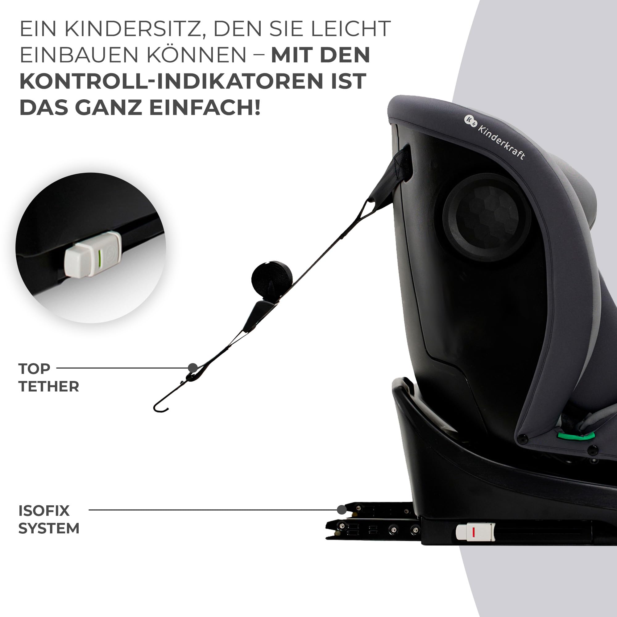 Kinderkraft I-GROW Kindersitz 0-36 kg, I-SIZE 40-150 cm, 360 grad drehbar, Kinderautositz mit Isofix station, FWF und RWF, Verstellbare Kopfstütze/Rückenlehne mit Liegeposition, Grau