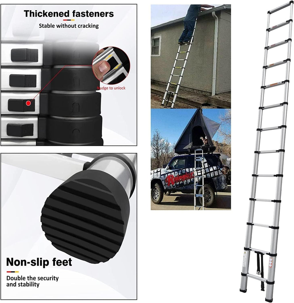 5M Teleskopleiter, Aluleiter Klappleiter Mehrzweckleiter Rutschfester Ausziehleiter Ausziehbare Leiter Sprossenleiter Stehleiter Tragbar Leichte Leiter Schiebeleiter 150 kg Belastbarkeit