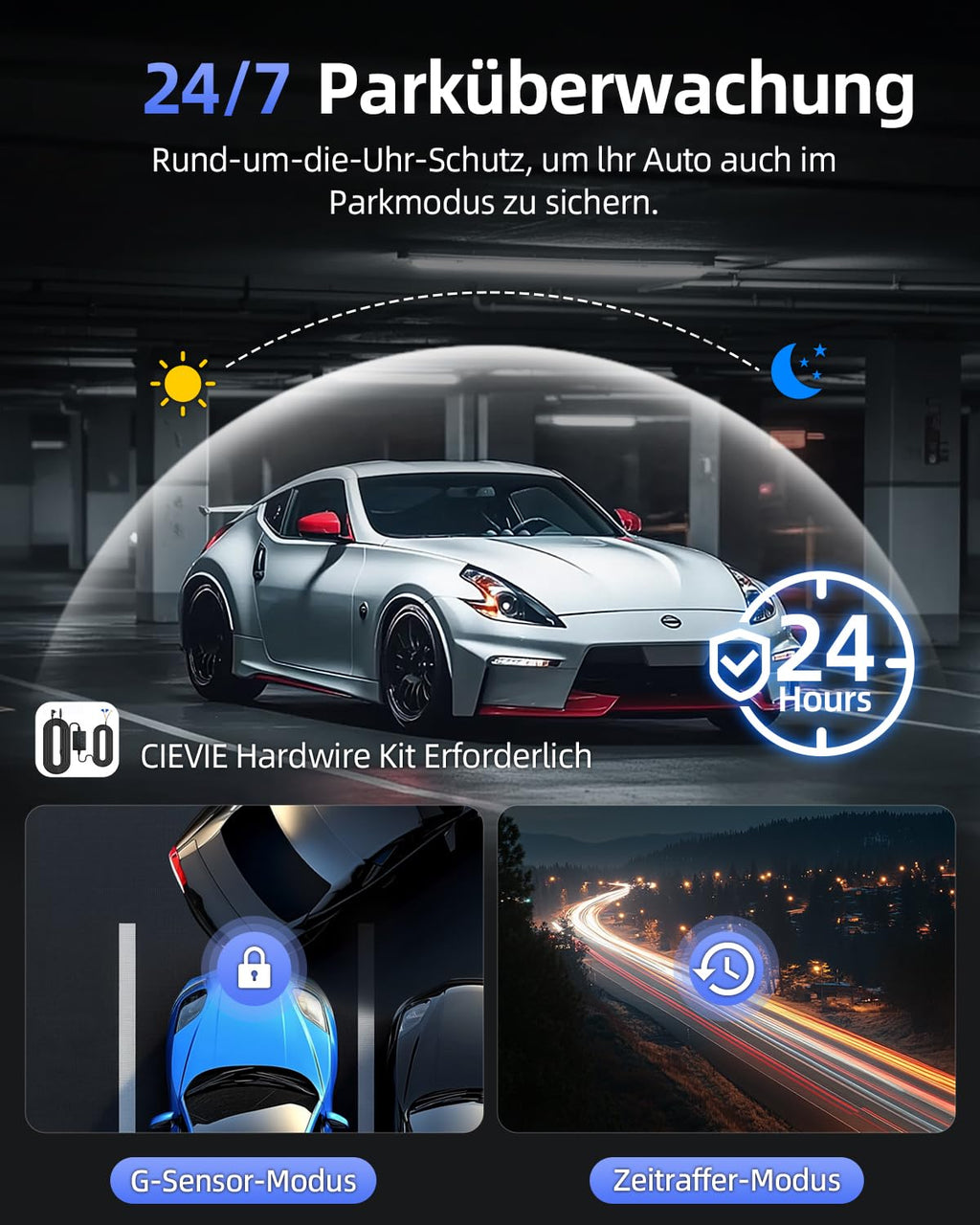 CIEVIE 4K+1080P Dashcam Auto Vorne Hinten mit 64GB SD Karte, 5GHz WiFi Dashcam mit 1,5″ IPS Display, 170° Weitwinkel, G-Sensor, WDR Nachtsicht, Loop-Aufnahme, APP Steuerung, Unterstützt 256 GB Max