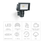 Steinel LED Außenstrahler LS 150 S schwarz, 240° Bewegungsmelder, max. 12 m Reichweite, 14,7 W, Schwenkbar, 1375 lm, 4000 K