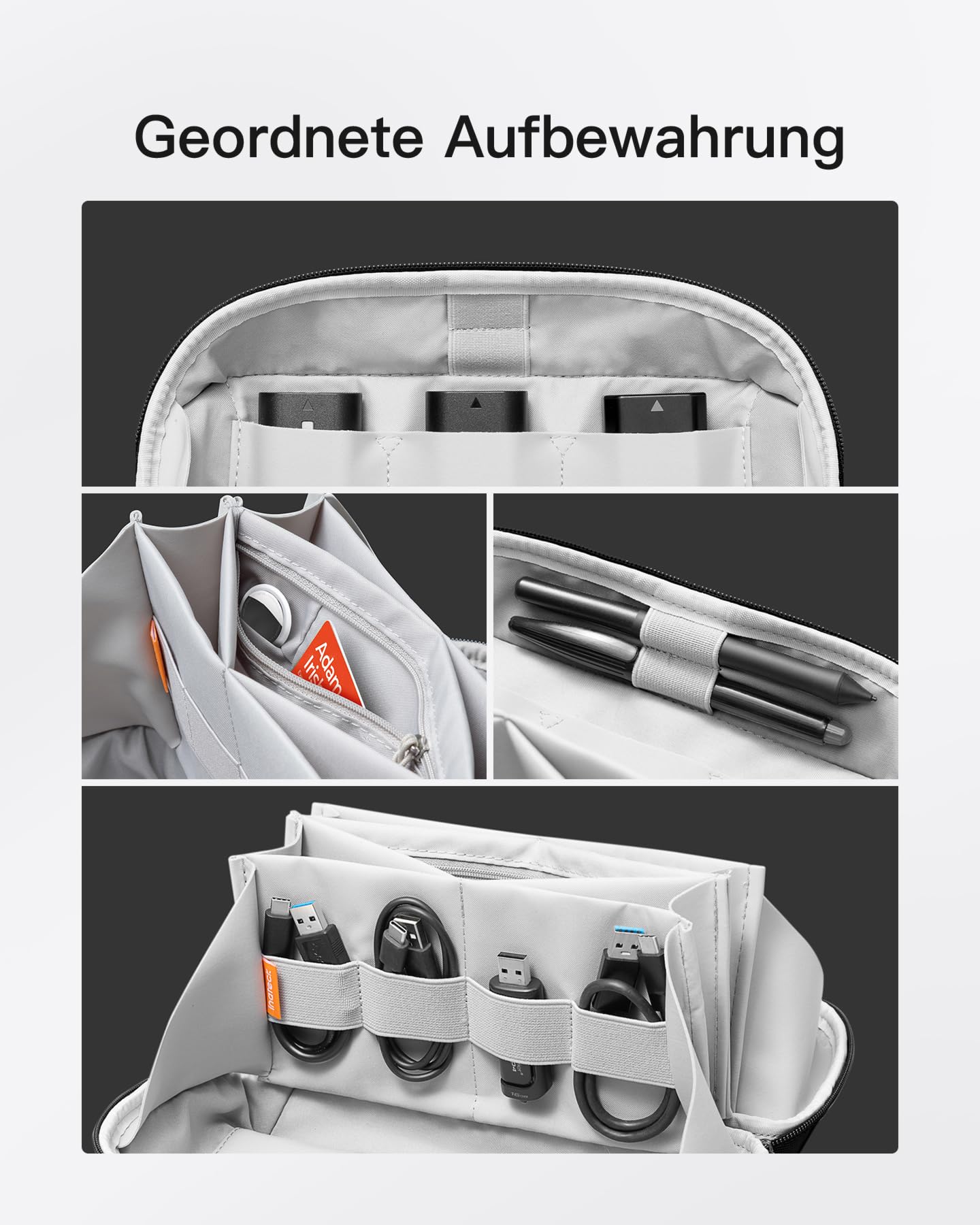 Inateck Elektronik Case, Spritzwassergeschützte Zubehörtasche, USB Kabel Gadget Organizer Tasche, Reisefreundlich