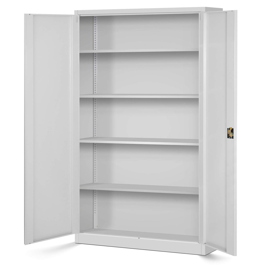 Jan Nowak 2er Set Aktenschrank XXL C001II Büroschrank Metallschrank Flügeltüren Stahlblech Pulverbeschichtung 185 cm x 115 cm x 40 cm (grau/grau)