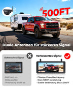 Solar Rückfahrkamera Kabellose 7,2 Zoll 1080P HD : Split Screen Monitor mit Starkem Signal Schnelle 1 Min Installation DVR Aufnahme Tragetasche Rückfahrkameras für Wohnmobil, LKW, Anhänger, Camper