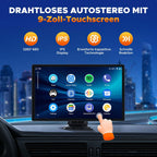 Volam Autoradio mit Wireless A-pple Carplay & Android Auto,9 Zoll IPS Touchscreen Tragbares Carplay Bildschirm mit Bluetooth 5.0,Digital Receiver mit Siri/Goog-le/Mirror Link/G-oogle/Siri/FM/AUX