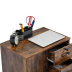 TUKAILAI Rollcontainer Aktenschrank aus Holz, Abschließbar Büroschrank mit 3 Schubladen und Tür, Mobiler Schreibtisch Unterschrank mit 4 Rollen für Büro Arbeitszimmer Wohnzimmer, 40×60×57 cm, Braun
