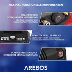 Arebos 6L Druckluftkompressor 1200W | 180 L/min Saugleistung | 8 bar Kompressor inkl. 13-tlg. Druckluft-Werkzeug-Set | Ölfrei & leise | Abschaltautomatik | Kompakt, mobil & robust | inkl. 2 m Kabel