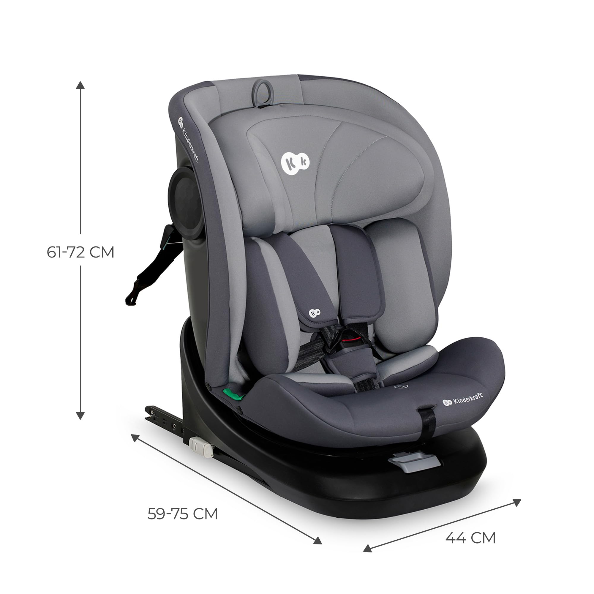 Kinderkraft I-GROW Kindersitz 0-36 kg, I-SIZE 40-150 cm, 360 grad drehbar, Kinderautositz mit Isofix station, FWF und RWF, Verstellbare Kopfstütze/Rückenlehne mit Liegeposition, Grau