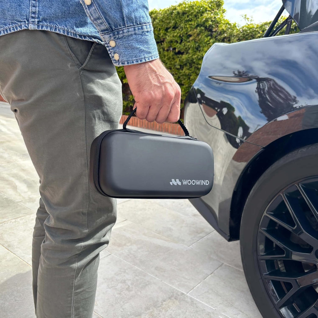 Woowind Ventus Pro Reifenfüller, Tragbarer Luftkompressor für Auto, Fahrrad, Motorrad, SUV, Offroad und LKW – Schnelle Autopumpe, 150PSI/10,3Bar, Kabellos 12 V DC, LED-Display, Notlicht + Koffer
