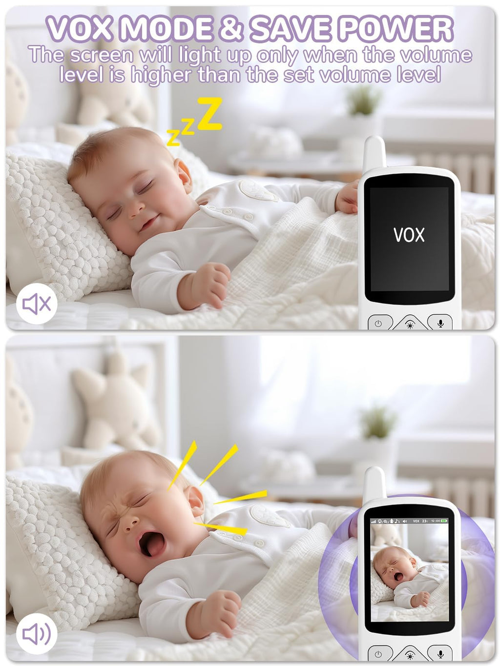 VSIFEHSO Babyphone mit Kamera 2,8 Zoll Baby Monitor 720p Baby Phone Digitalzoom Zwei-Wege-Audio VOX-Modus Nachtsicht Temperaturüberwachung Schlaflied Wecker