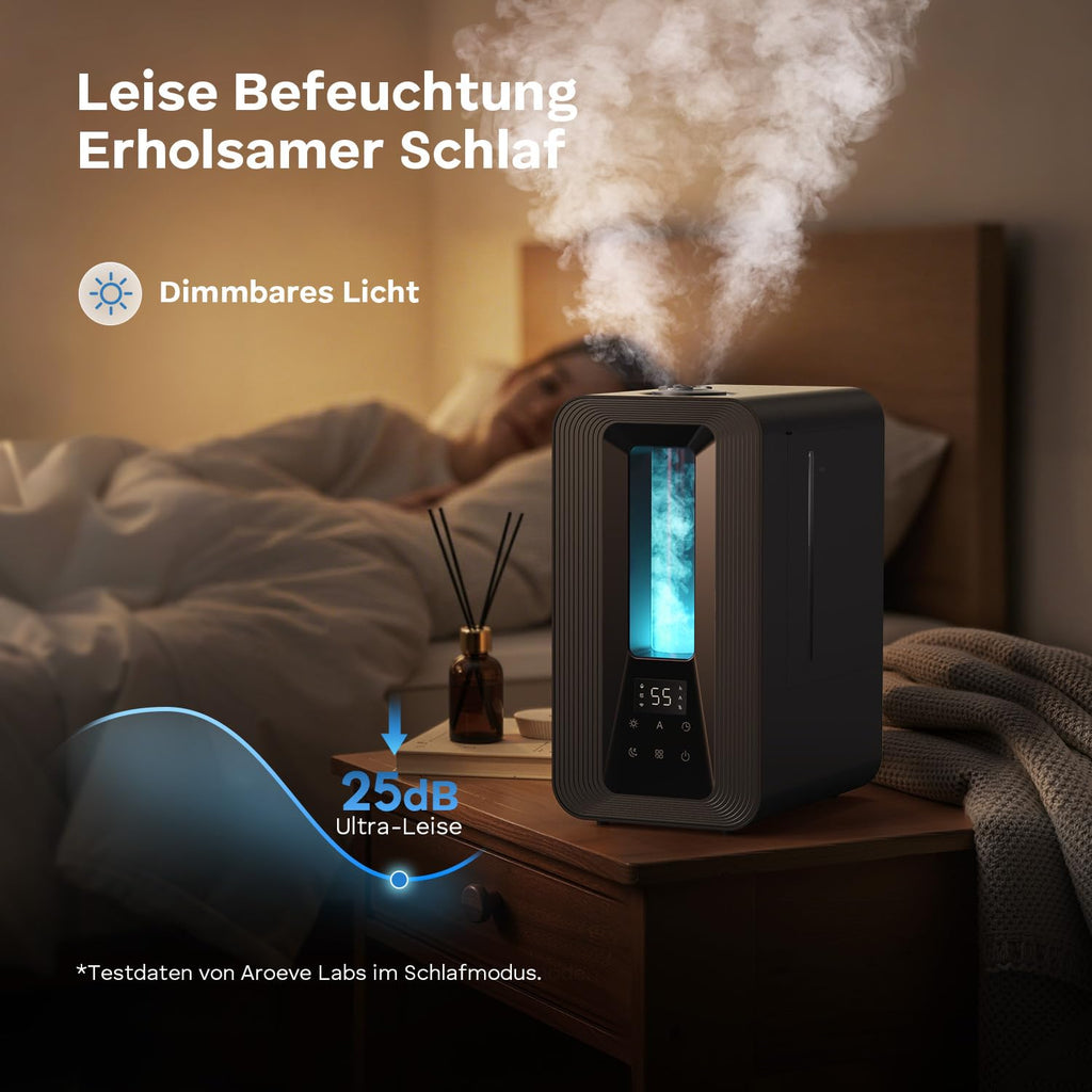 AROEVE 5L Top Fill Luftbefeuchter Schlafzimmer, Ultraschall Kühle Nebel Humidifier mit Aroma Diffuser, Smart Hygrostat, Nachtlicht, 50H/25dB Leise Raumluftbefeuchter für Pflanzen Baby Kinderzimmer