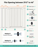COMOMY Sicherheitsgitter für Kinder, sehr hoch, 75 – 117 cm, Treppe, ohne Bohren, ausziehbar, automatischer Verschluss, druckmontiert (schwarz)