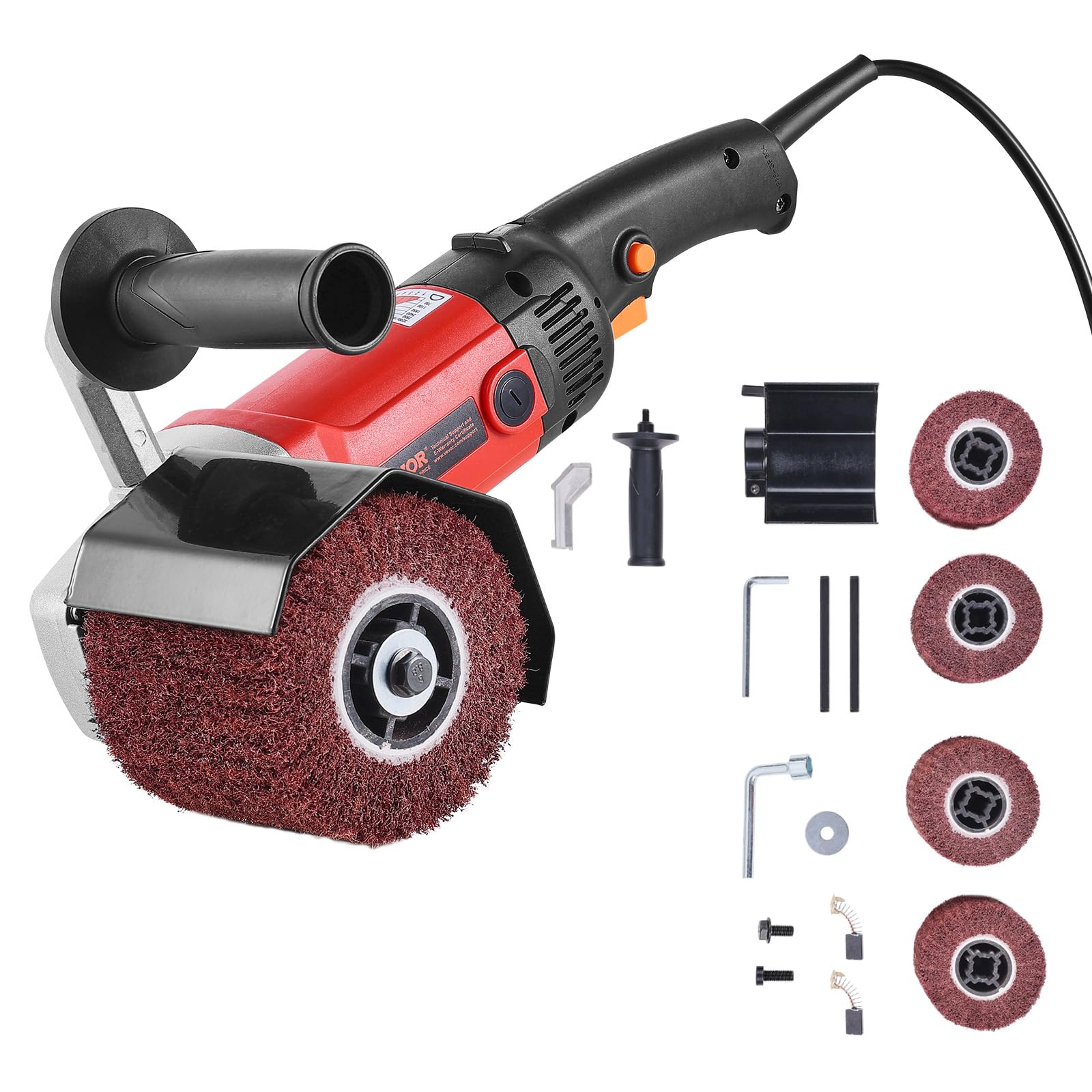 VEVOR Bürstenschleifer, 1200 W, 6-Gang variabler Drehzahlbereich (950-3200 U/min), Walzenschleifer, Schleifmaschine mit 4 Faserpolierrädern, Satiniermaschine für Edelstahl, Kunststoff, Holz