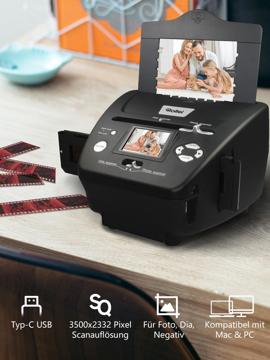 Rollei PDF S 240 SE Multiscanner für Fotos Dias und Film Negative 35mm 135, 3R/4R/5R Photo und Visitenkarte Digitalisieren Konverter Gerät mit Farbmonitor, Foto-Scanner-Dias-Negative-Digitalisieren