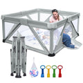 Baby Laufgitter faltbar, Heyo.Ja großer Spielhof, Laufgitter für Babys und Kleinkinder, Spiel Stifte für Babys und Kleinkinder mit Tor, tragbarer Laufstall für drinnen und draußen (150 x 180 x 68 cm)