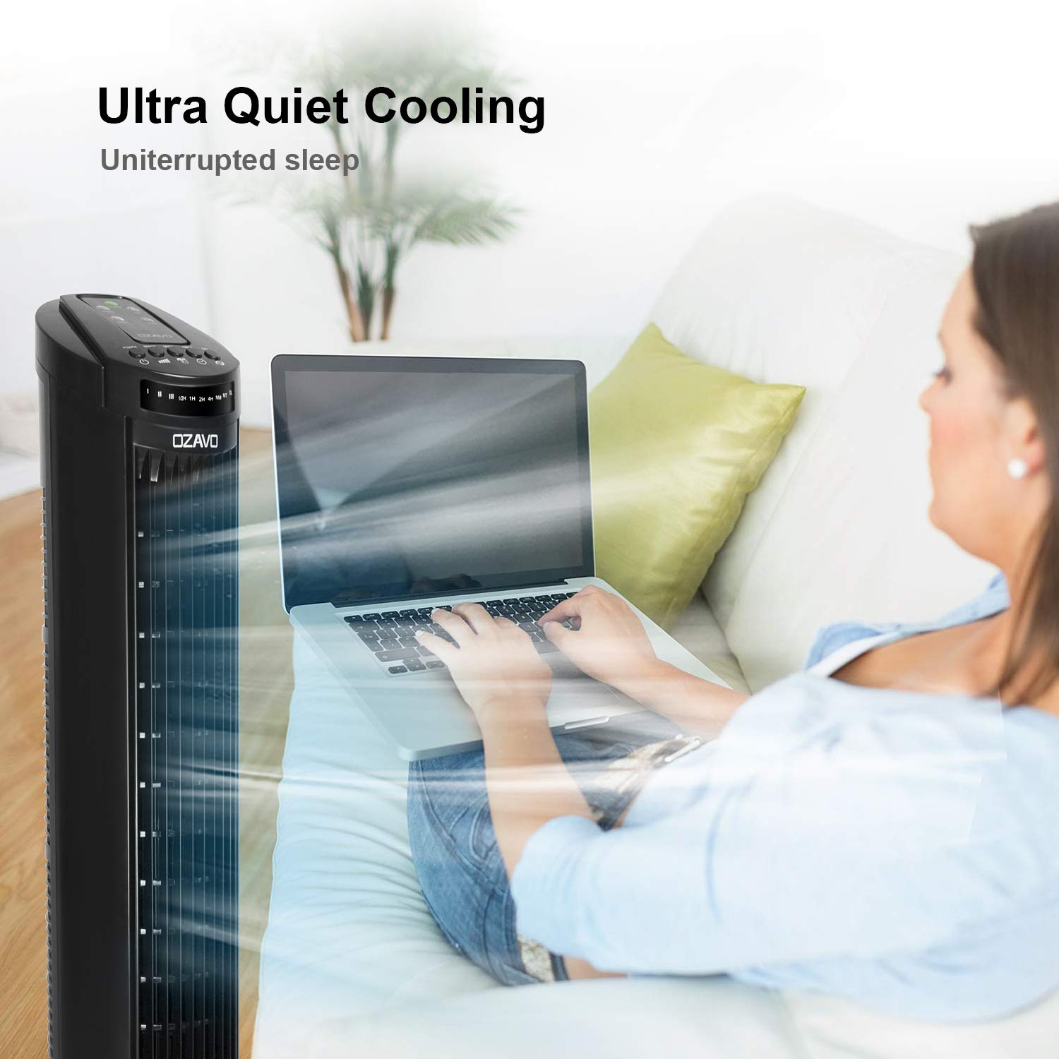 OZAVO Turmventilator, 3 Stufen Ventilator, oszillierend Standventilator, Tower-Ventilator Säulenventilator mit Fernbedienung, 74cm