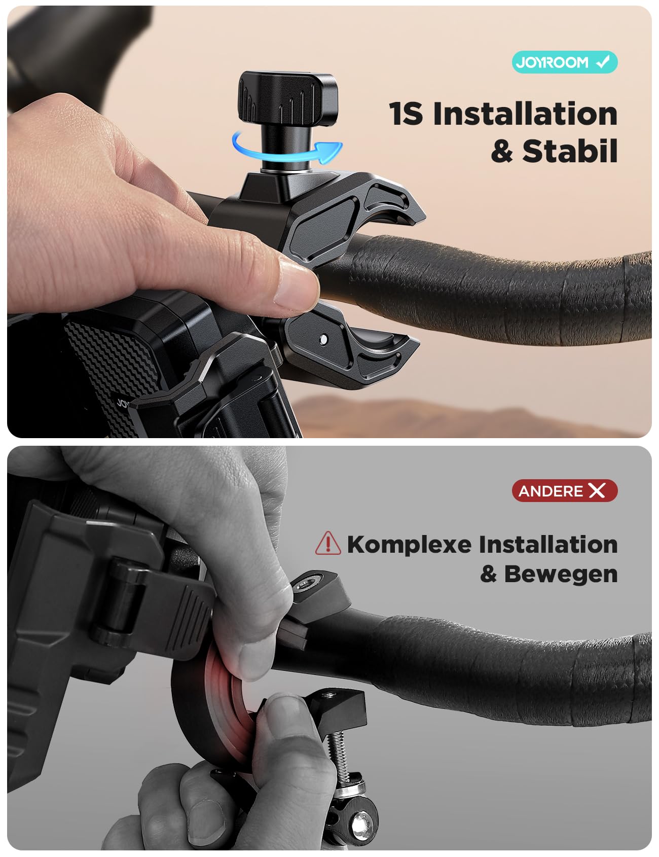 JOYROOM 2026 Upgrade Handyhalterung Fahrrad, Handyhalterung Motorrad Vibrationsgedämpft【Hält Bombenfest】 1S Schnelle Montage und Demontiert am Lenker, Handyhalter Fahrrad für 4.7"-7" Smartphone