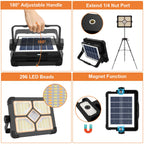 ERAY 150W LED Baustrahler Akku Solar Arbeitsleuchte Tragbare, 15000mAh LED Strahler Akku, LED Arbeitsleuchte 296 Perlen/5 Modi/USB-Wiederaufladbar, Campinglampe Tragbar für Camping Notfälle Keller