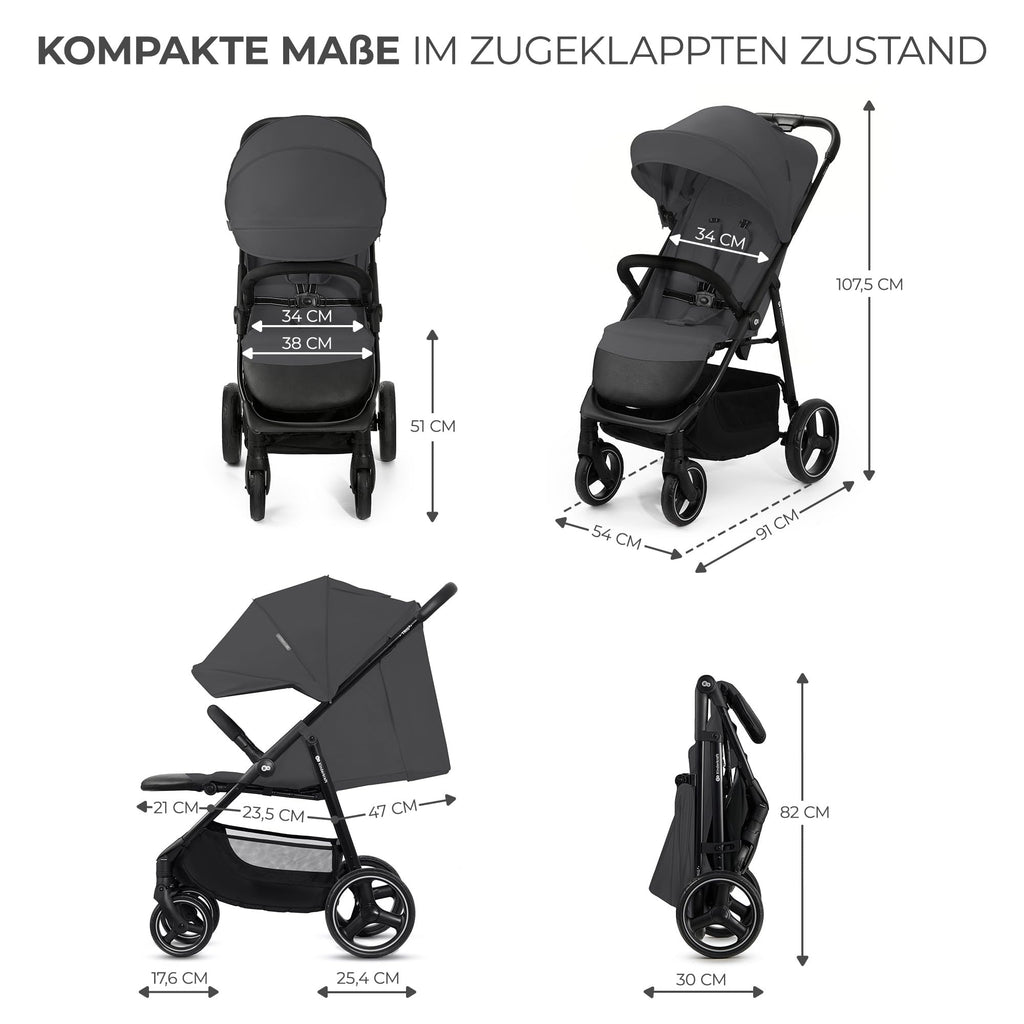 Kinderkraft TRIG 3 Kinderwagen, Kinderbuggy, Liegewagen, Sportwagen, Buggy, Zusammenklappen, Breite und tiefe Sitz, mit Liegeposition, 4 Rad Dämpfung, Große Dach, 5-Punkt-Gurt, bis zu 25 kg, Grau