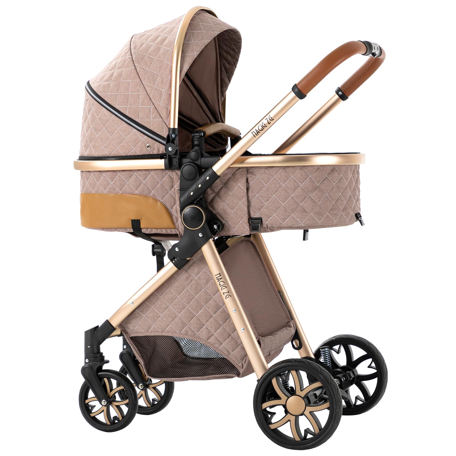 MoLi Kinderwagen 3 in 1, Kinderwagen mit Umkehrbarem Doppelschiebemodus, Buggy mit Großer Bequemer Babywanne, Kombikinderwagen 3 in 1 Rahmen Aluminiumlegierung Faltbar Hohe Landschaft (225 Khaki)