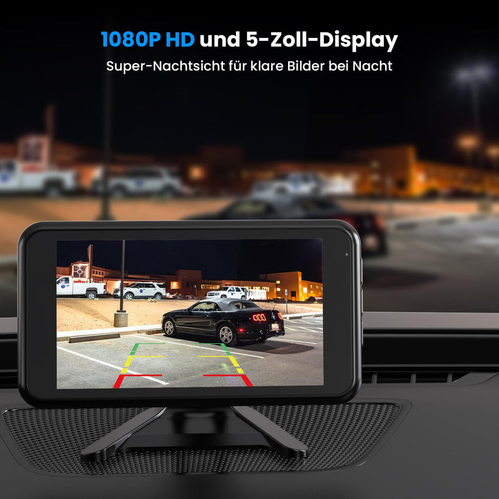 AUTO-VOX W12 Rückfahrkamera Kabellos Auto: 5" LCD 1080P Rückfahrkamera Funk unterstützt 2 Kameras, Rückfahrkameras Nachrüsten mit Stabilem Signal, IP69K Wasserdichter,Nachtsicht für AUTO LKW Wohnmobil