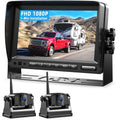 2 Magnetische Rückfahrkamera Kabellos, 7 Zoll 1080P FHD Monitor, 9600mAh Wiederaufladbare Akku, 1-Min Einrichtung, IP69K Wasserdicht Rückfahrkameras für Wohnmobile,Anhänger und LKWs