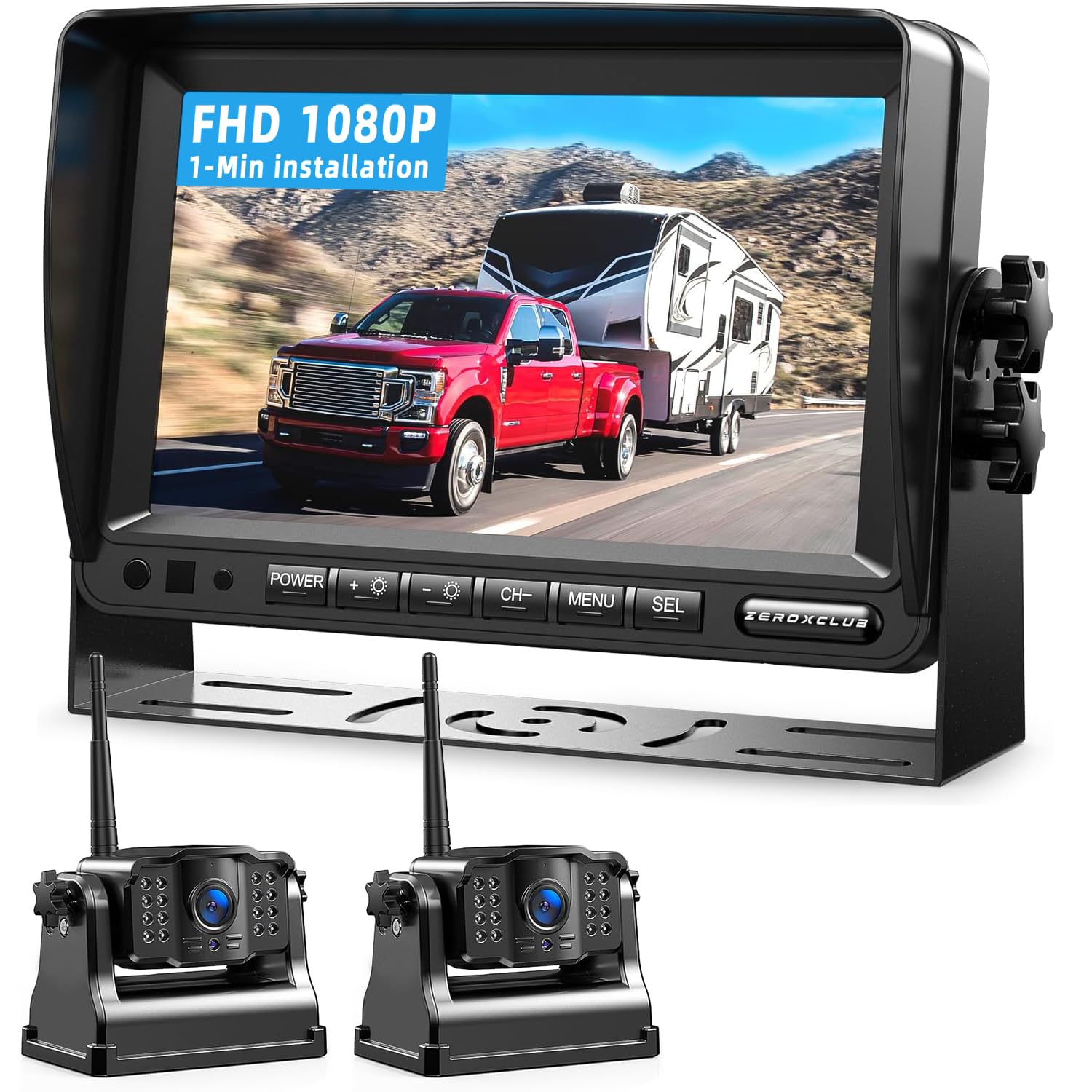 2 Magnetische Rückfahrkamera Kabellos, 7 Zoll 1080P FHD Monitor, 9600mAh Wiederaufladbare Akku, 1-Min Einrichtung, IP69K Wasserdicht Rückfahrkameras für Wohnmobile,Anhänger und LKWs