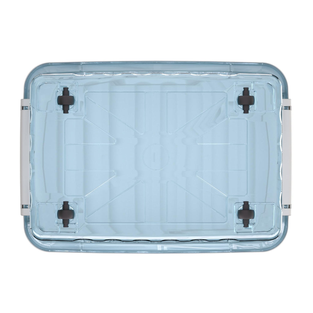 Cetomo 55L*6 Aufbewahrungsboxen, Rillen-verstärkte Kunststoffboxen mit Rollen & Deckeln, Stapelbare Aufbewahrungskiste, Ordnungsboxen für Zuhause und Büro, PP, Transparent Blau, 55L (6er Pack)