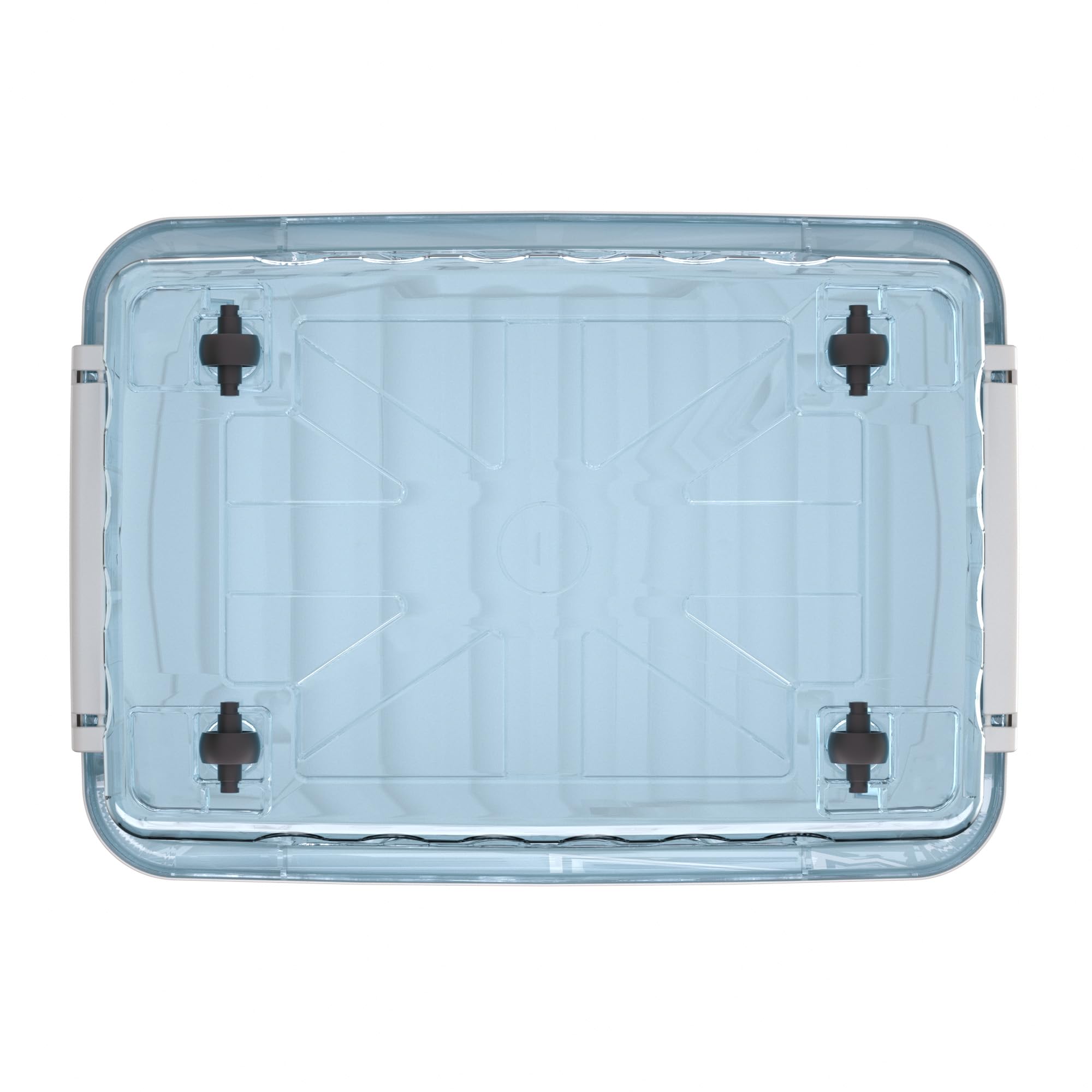 Cetomo 55L*6 Aufbewahrungsboxen, Rillen-verstärkte Kunststoffboxen mit Rollen & Deckeln, Stapelbare Aufbewahrungskiste, Ordnungsboxen für Zuhause und Büro, PP, Transparent Blau, 55L (6er Pack)