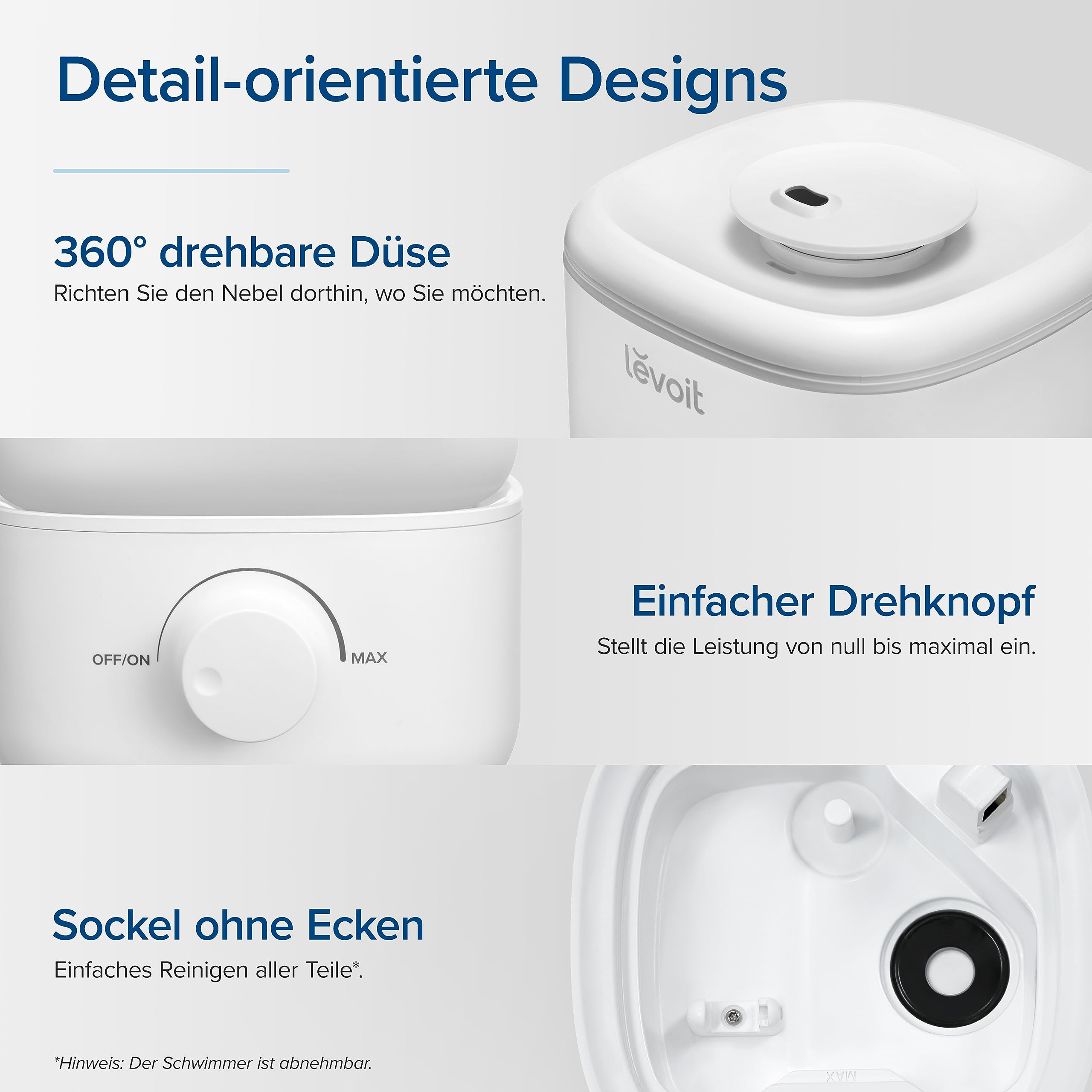 Levoit Top-Fill Luftbefeuchter, 23dB leise Humidifier für Schlafzimmer, Baby, bis 25H, Raumbefeuchter mit 360°Drehdüse für Kinderzimmer, Pflanzen, Auto Shut-off, 2,5 L, Weiß