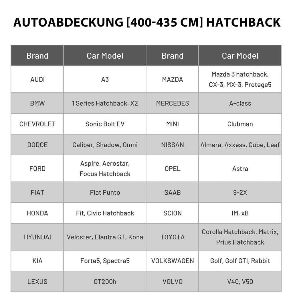Favoto Autoabdeckung Vollgarage Auto Abdeckplane Staubdicht Wasserdicht Autohülle Autoplane Winter & Sommer für 400cm-435cm Schrägheck Auto 2.8kg