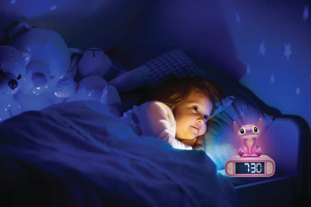 Lexibook, Disney Stitch, Angel Nachtlicht-Wecker, Töne und Melodien, hintergrundbeleuchteter LCD-Bildschirm, Leuchtend, Schlummerfunktion, rosa, RL800D1