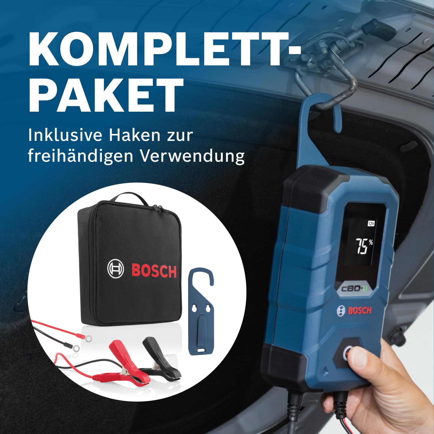 Bosch Batterieladegerät C80-Li Mit Erhaltungsladung Und Schnelllade-Modus Für Autobesitzer
