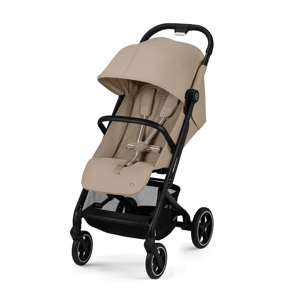 Cybex Gold Kinderwagen Beezy mit One-Pull Harness, Ab Geburt bis ca. 4 Jahre (max. 22 kg), Kompakt und ergonomisch, Almond Beige (Beige mit schwarzem Rahmen)