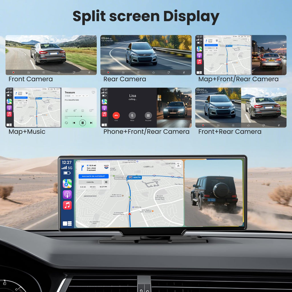 10,26 Zoll Carplay Display Wireless Android Auto Car Play Display mit 4K Dashcam 1080P Rückfahrkamera,Android Display IPS Touchscreen mit AUX/FM,64G TF,Split Screen,Mirror Link,Bluetooth