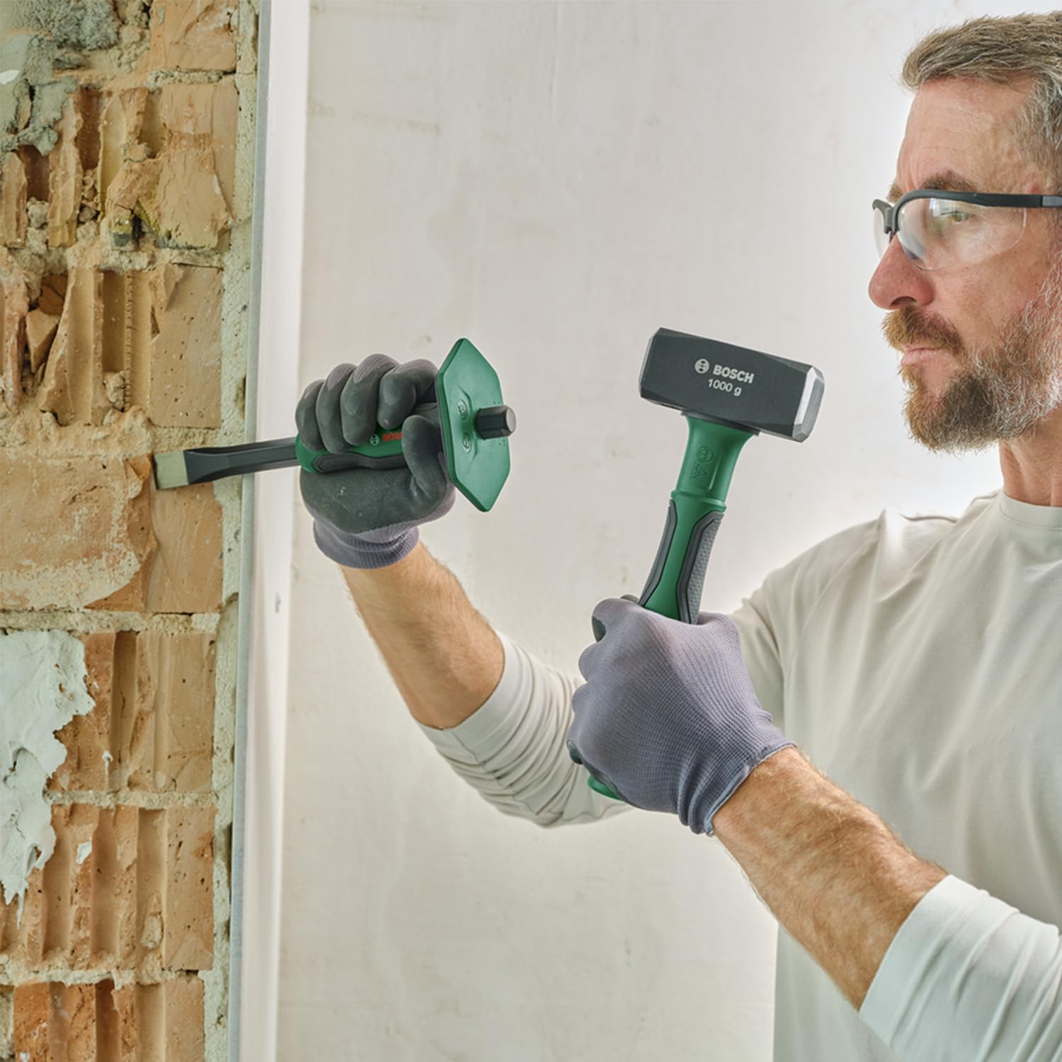 Bosch Fäustel 1000g (Heavy-Duty Hammer; große Schlagfläche; Robuster Kohlenstoffstahl; Symmetrischer Kopf; Softgrip-Handgriff mit Glasfaserkern für komfortables Arbeiten mit geringer Vibration)