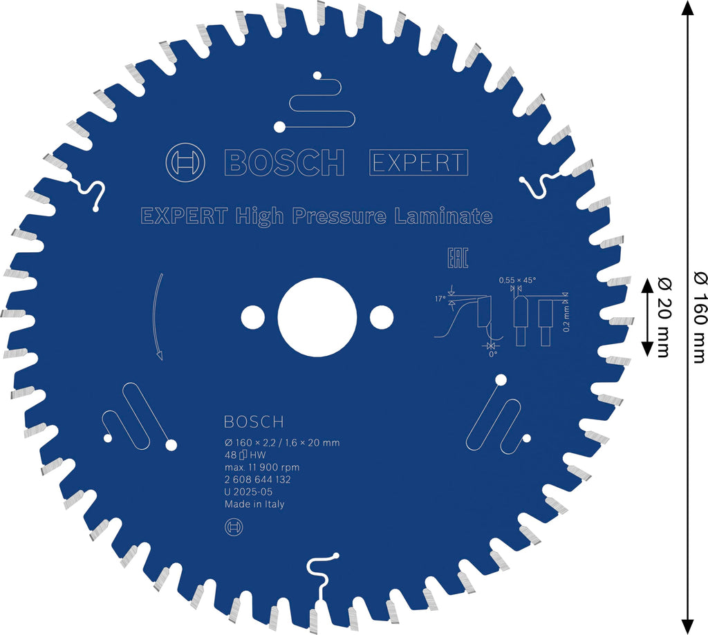 Bosch 1x EXPERT High Pressure Laminate Kreissägeblatt für Handkreissägen (für HPL – Hochdruck-Schichtpressstoffplatte, Ø mm, Professional Zubehör kabelgebundene Handkreissägen)