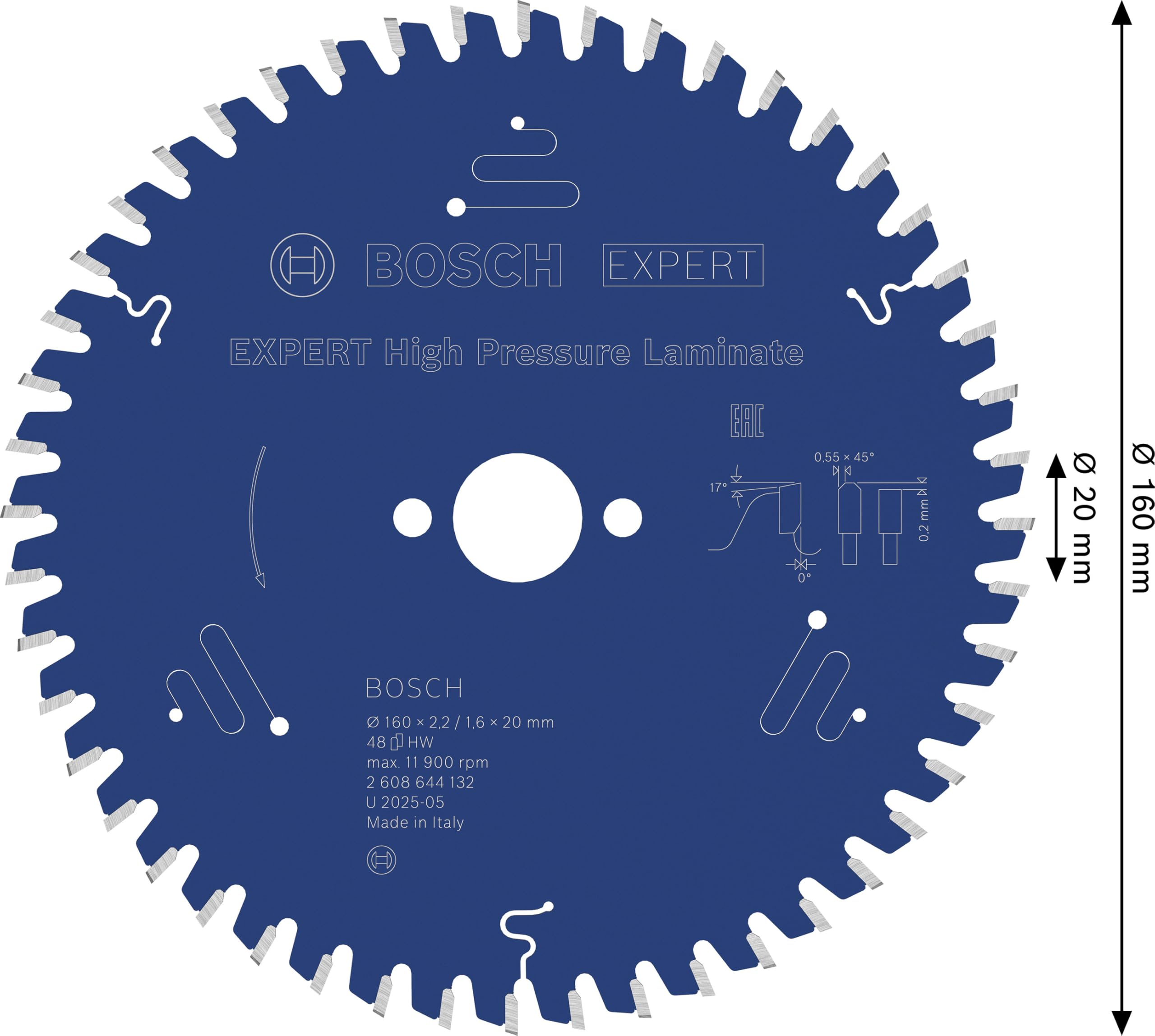 Bosch 1x EXPERT High Pressure Laminate Kreissägeblatt für Handkreissägen (für HPL – Hochdruck-Schichtpressstoffplatte, Ø mm, Professional Zubehör kabelgebundene Handkreissägen)