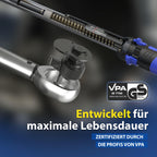Goodyear Premium Drehmomentschlüssel, Einstellbar von 42 bis 210 Nm, Antrieb 1/2" Vierkant, inkl. Verlängerung und Stecknüsse 17 mm und 19 mm, Blau, Schwarz, Silber