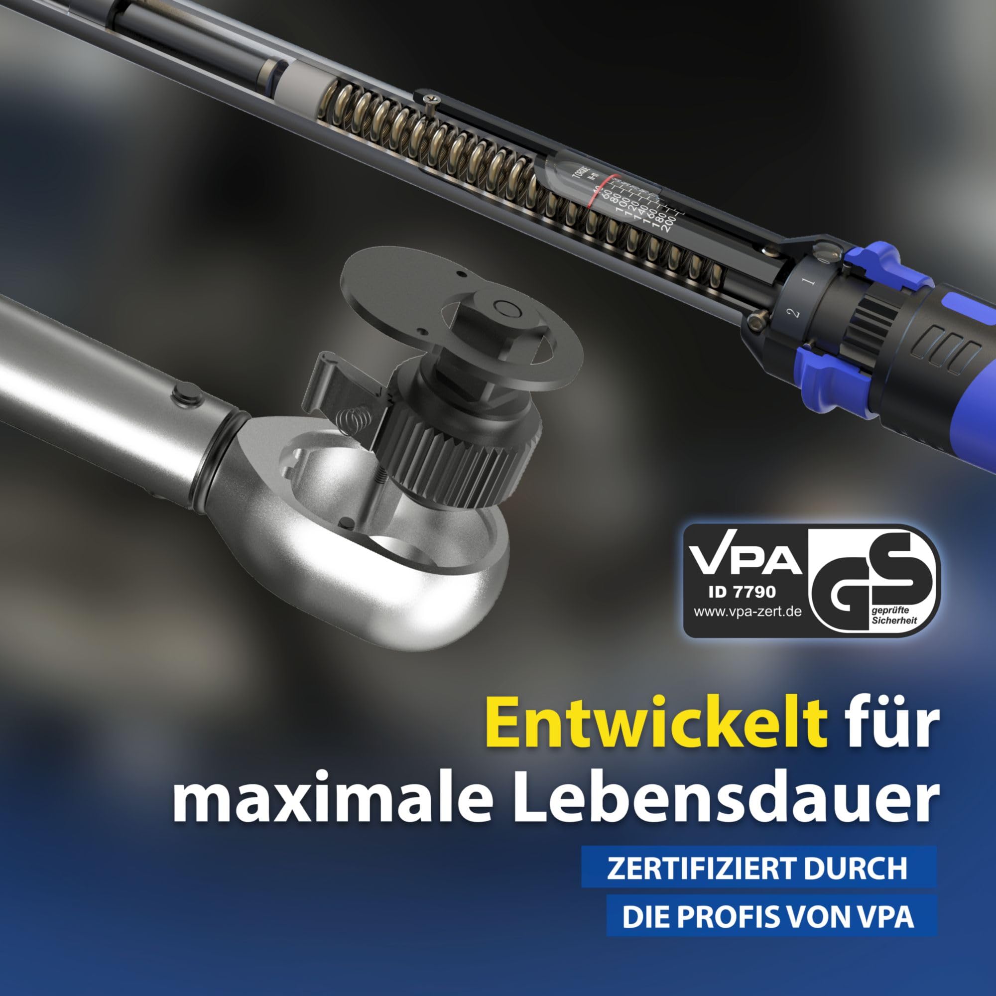 Goodyear Premium Drehmomentschlüssel, Einstellbar von 42 bis 210 Nm, Antrieb 1/2" Vierkant, inkl. Verlängerung und Stecknüsse 17 mm und 19 mm, Blau, Schwarz, Silber