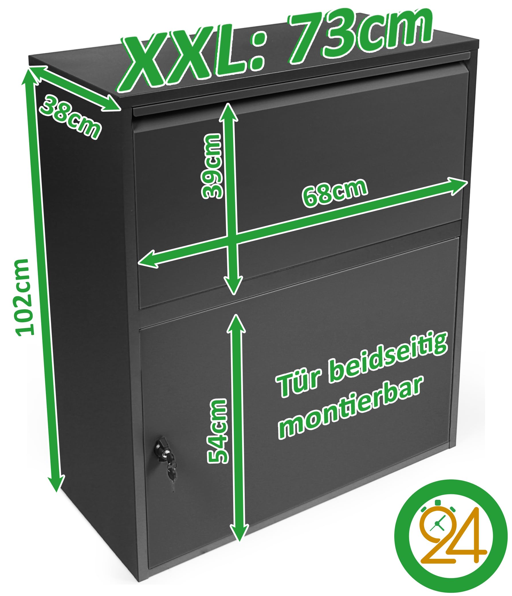 Ondis24 Korona Paketbox Postbox für Pakete, Päckchen, Warensendungen und Briefe mit Paketsafe (Schwarz, XXL 103 cm x 73 cm)