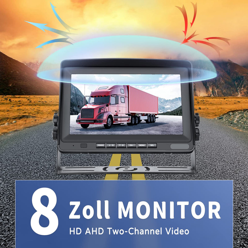 CAMECHO RV Rückfahrkamera Kit mit 8-Zoll-LCD-Monitor+ AHD 1080P Rückfahrkamera*2 mit Nachtsicht IP69 Wasserdicht für LKW/Anhänger/Bus/Van/Landwirtschaft mit 5m + 15m Kabel