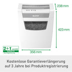 Leitz IQ Aktenvernichter Office S, 14-12 Blatt Kapazität (70-80 g/m²), TÜV+GS zertifiziert, Partikelschnitt, Sicherheitsstufe P4, Besonders leise, 23L Behälter, Schredder für Büro, Weiß, 80990000