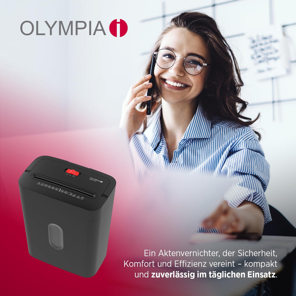 OLYMPIA PS 54 CC Pro Aktenvernichter | Papierschredder mit Partikelschnitt 4×38 mm | Schredder Aktenvernichter für Home Office | Shredder Papier 8-Blatt | Mit universal Aufsatz | Paper Shredder