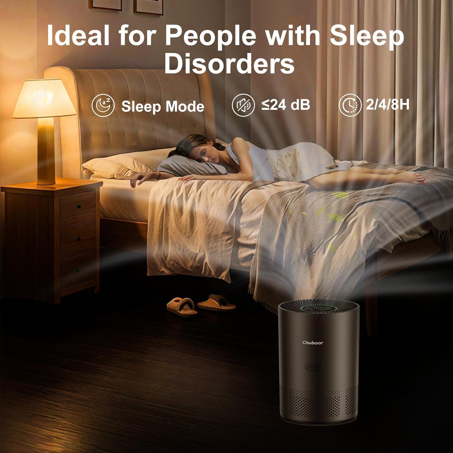 Luftreiniger Allergiker, HEPA Luftfilter gegen Schimmel, Staub und Tierhaare bis zu 0,3 µm 185m³/h CADR für Schlafzimmer bis zu 110m², Luftqualitätsanzeige, Kindersicherung, 3 Geschwindigkeiten, 25dB