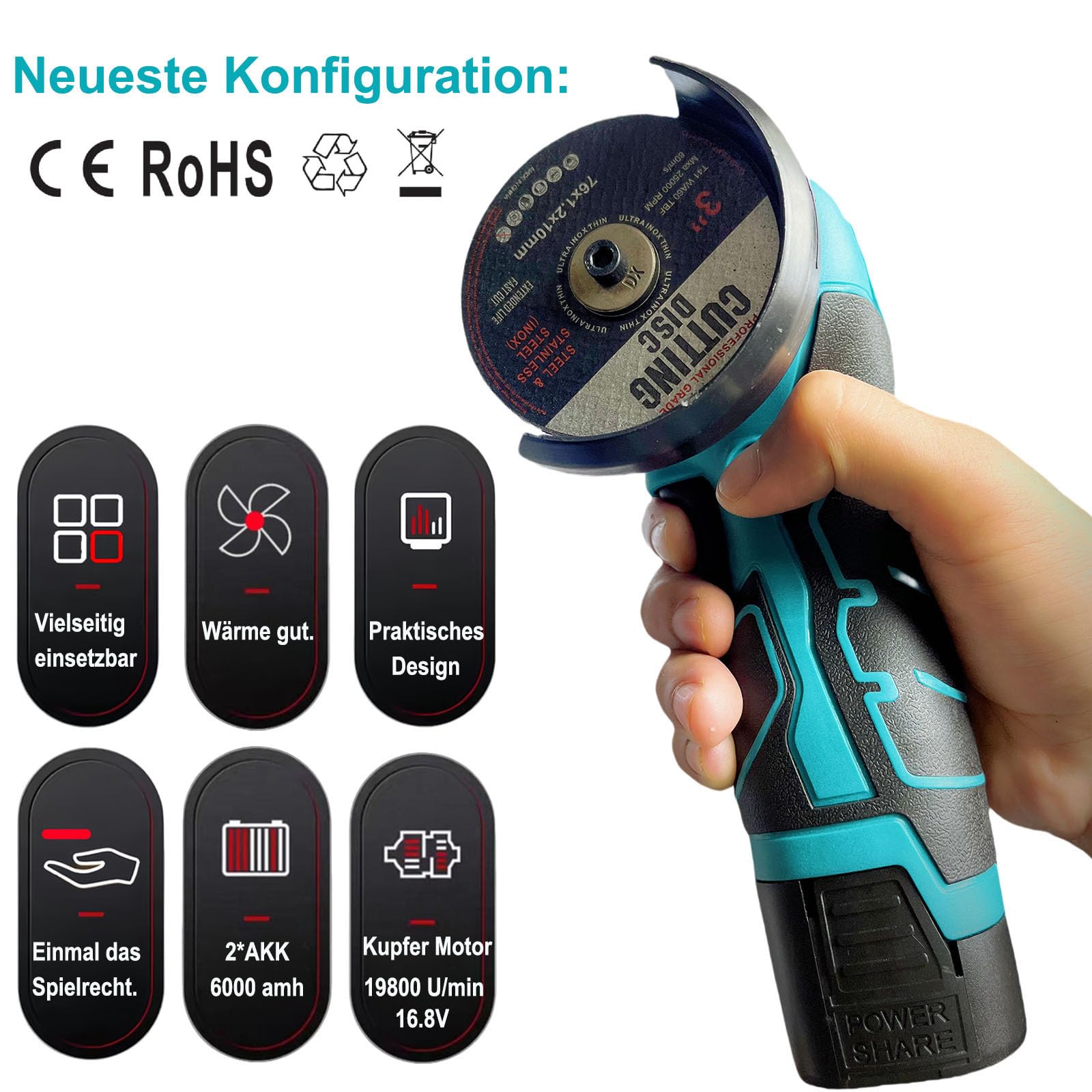 Mini Winkelschleifer,16.8V Akku Mini Flex 28000 rpm/76mm,Professional Mini Akku Winkelschleifer Set Geeignet zum Schneiden und Polieren