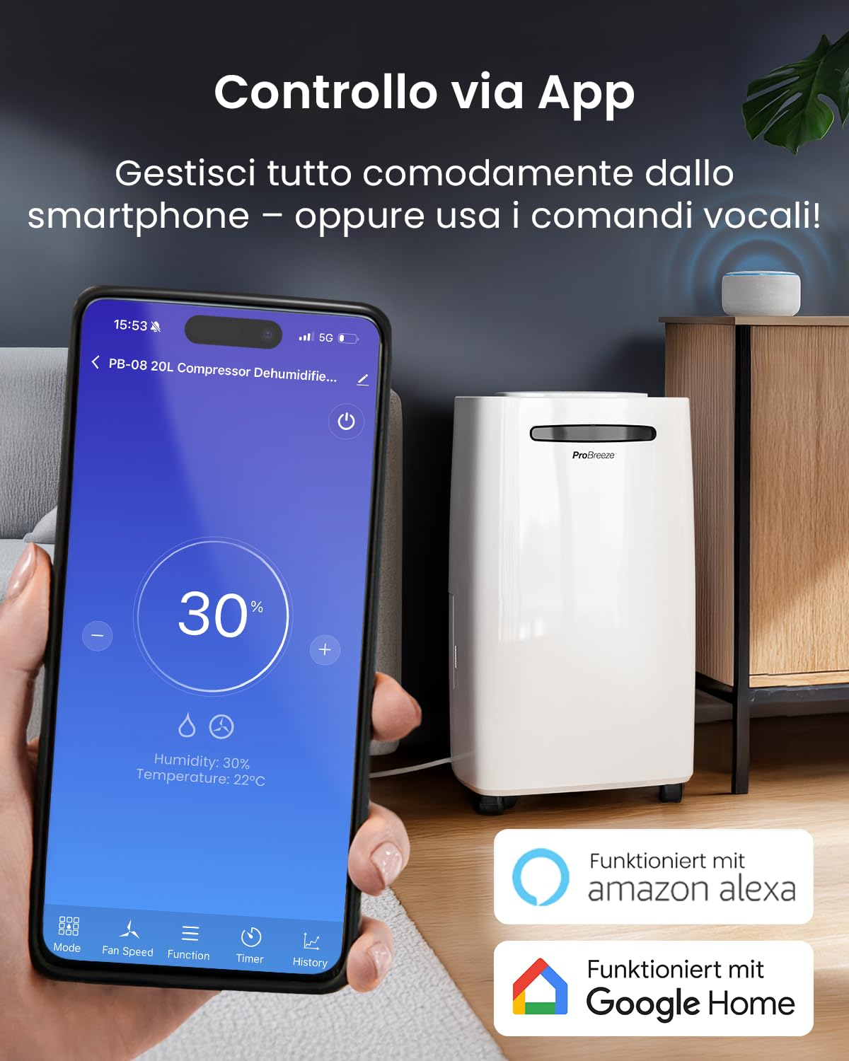Pro Breeze® 20L/Tag smarter luftentfeuchter elektrisch mit digitalem Feuchtigkeitsanzeiger Schlafmodus Dauerbetrieb Wäschetrocknung und 24h-Timer – Ideal gegen Feuchtigkeit und Kondensation