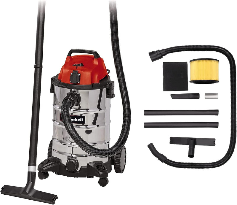 Einhell Wet Dry Vacuum Cleaner TC-VC 1930 SA 1,500 W, 30 L, Blower Connection, Cable Holder, Accessory Holder, Includes Combination Nozzle Carpeted/Smooth Floors, Crevice Nozzle, Plastic Hose 2.5 m