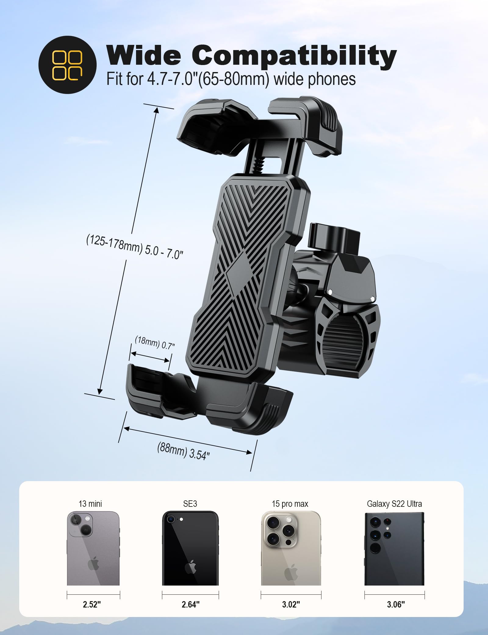 Grefay Handyhalterung Fahrrad, Handyhalterung Motorrad -Universal 360° Lenker Halter für iPhone 16/15/14 Pro Max Plus, SE, 13/12 Pro Max Mini, 11 Pro Max, Samsung S23 S22, Smartphone(4.7"-7.2")