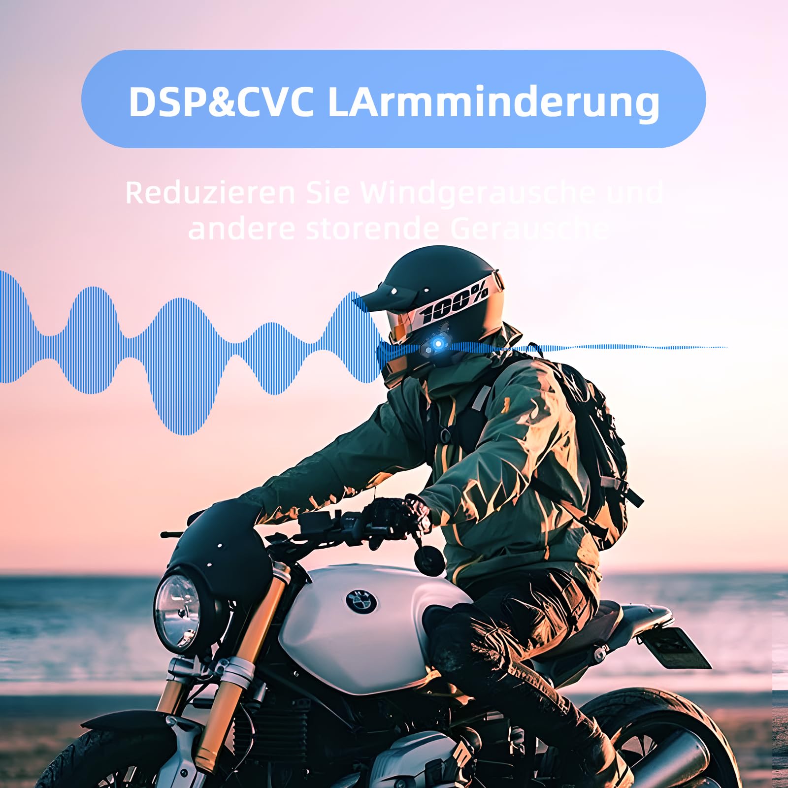 WAYXIN R5 Pro Motorrad Headset Intercom mit HiFi/FM/AI Sprache Motorrad Bluetooth Headset für 2 Personen in Reichweite von 1200m 40mm Motorrad Intercom IP67 wasserdicht （2pc）